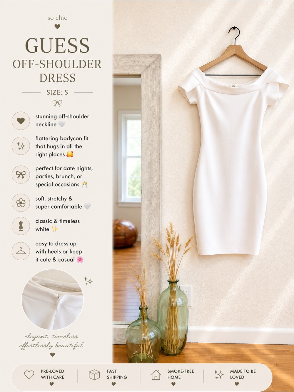 🎀🤍 GUESS White Off-Shoulder Bodycon Dress 🤍🎀